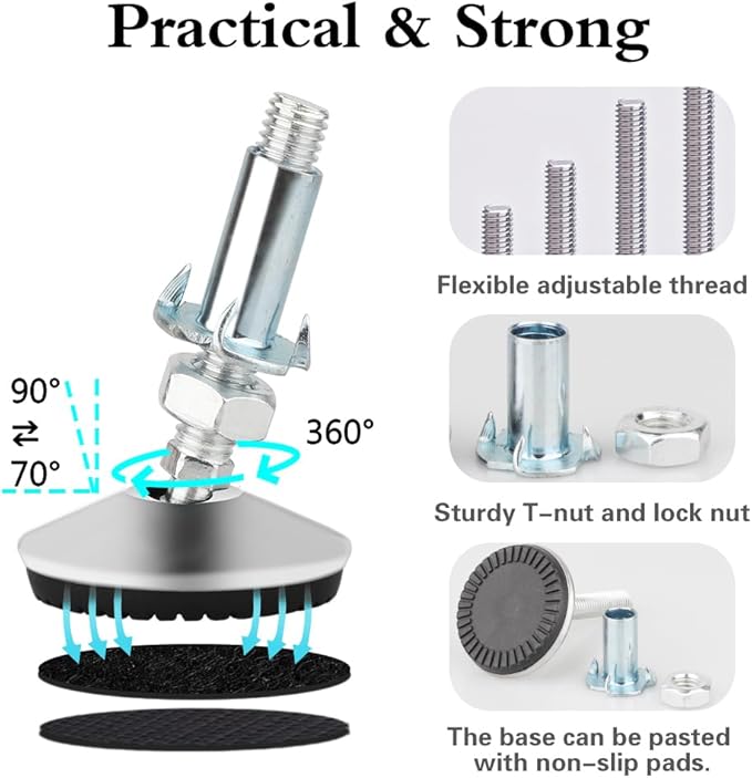 4 Set M10 Swivel Adjustable Leveling Feet, Heavy Duty Height Adjuster Furniture - Image 7