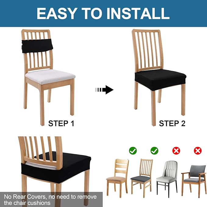 Smiry Waterproof Seat Covers for Dining Room Chairs Set of 2, Stretch Jacquard - Image 5