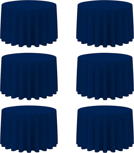 BRILLMAX 6 Pack Navy Blue Round Tablecloths 108 Inch - Circle Bulk Linen Polyester Fabric Washable Table Cloth Cover for Wedding Reception Banquet Birthday Party Buffet Restaurant