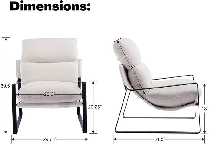 LukeAlon Modern Sherpa Accent Armchairs Set of 2, Upholstered Living Room Chairs - Image 2