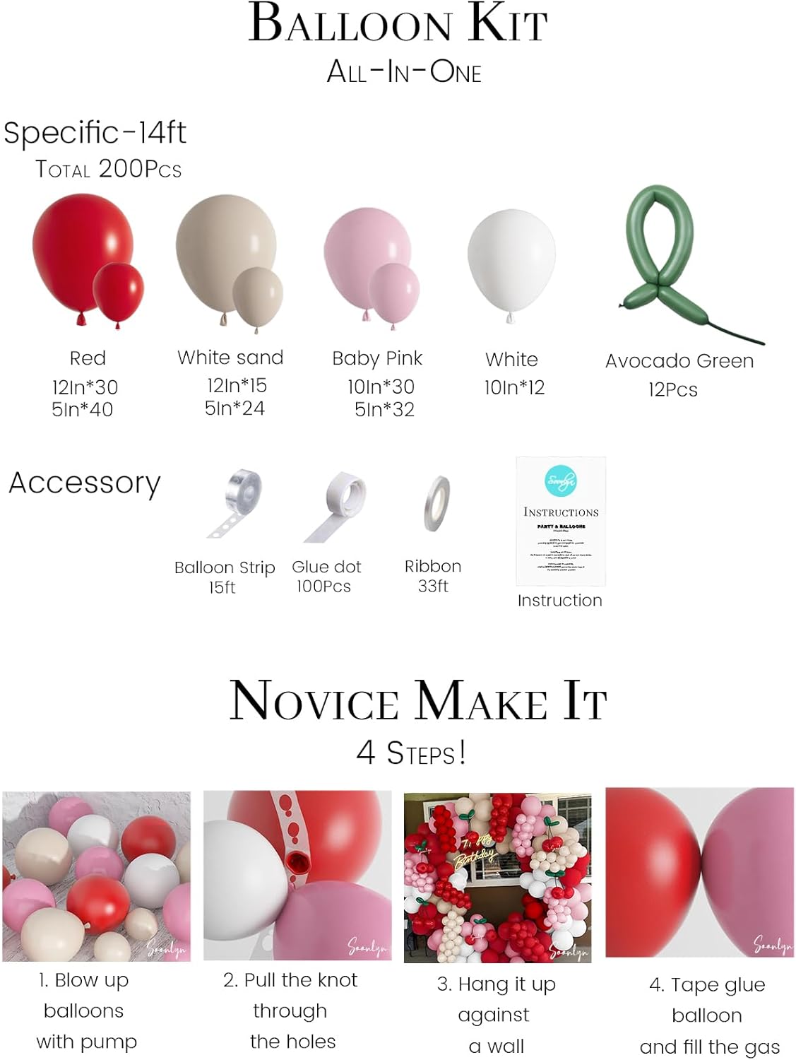 Soonlyn Cherry Balloons Arch kit 200Pcs 12In Cherry Birthday Decorations Red Pink White Balloons Long Green Balloon for Cherry on Top Baby Shower Bridal Shower Decorations