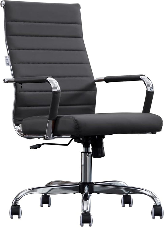 Home Office Chair Ribbed, Modern Leather Conference Room Chairs, Ergonomic by BOWTHY