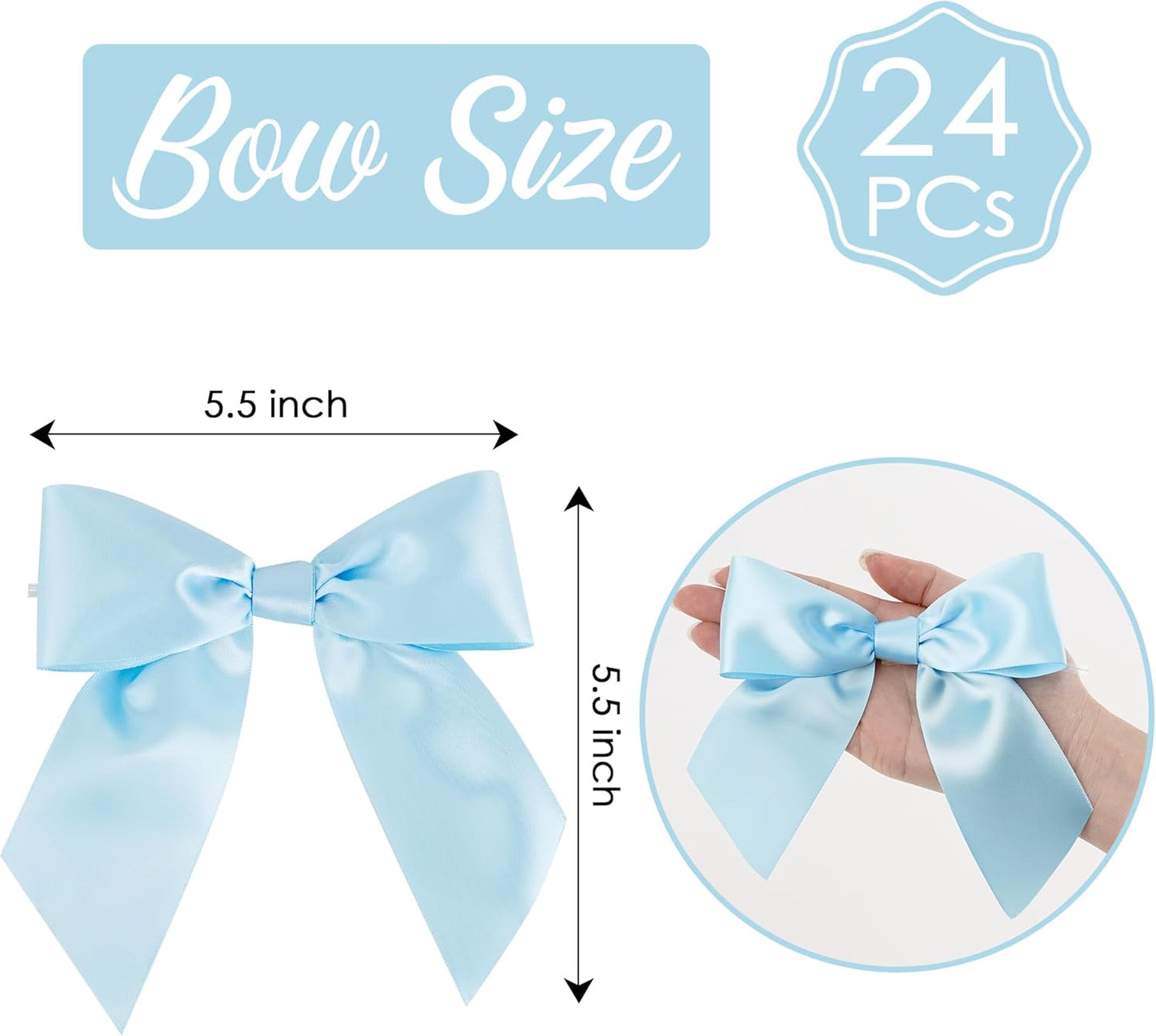 AIMUDI Baby Blue Satin Bows 5.5" Bows for Gift Wrapping Satin Twist Tie Bows Premade Ribbon Bows for Treat Bags Invitations Baskets Crafts Wedding Birthday Baby Shower Easter Decorations, 24 PCs