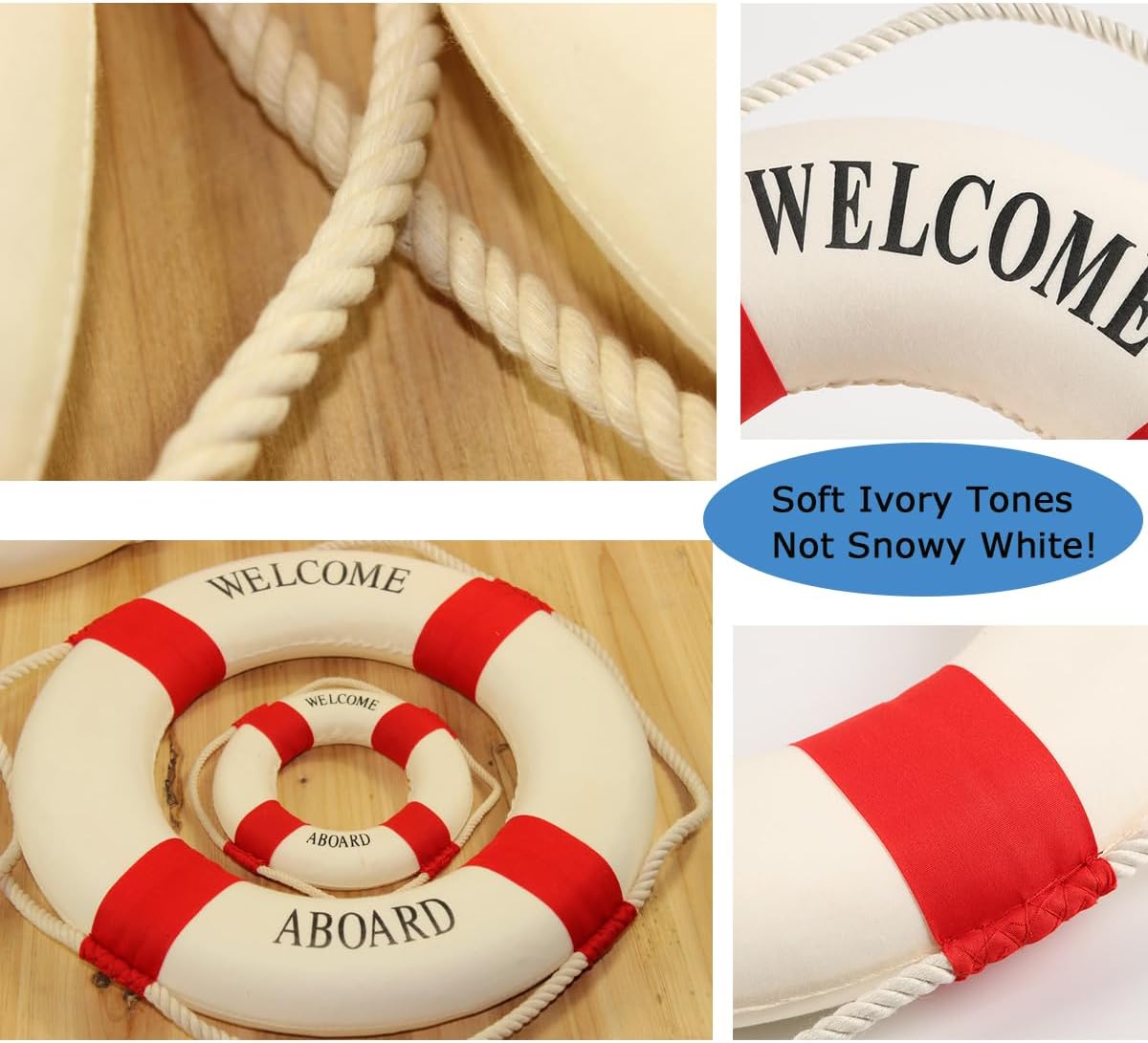 MorroMorn Lifebuoy Wall Hanging Decor - Welcome Aboard Mediterranean Style Home Decoration (Red, 18")