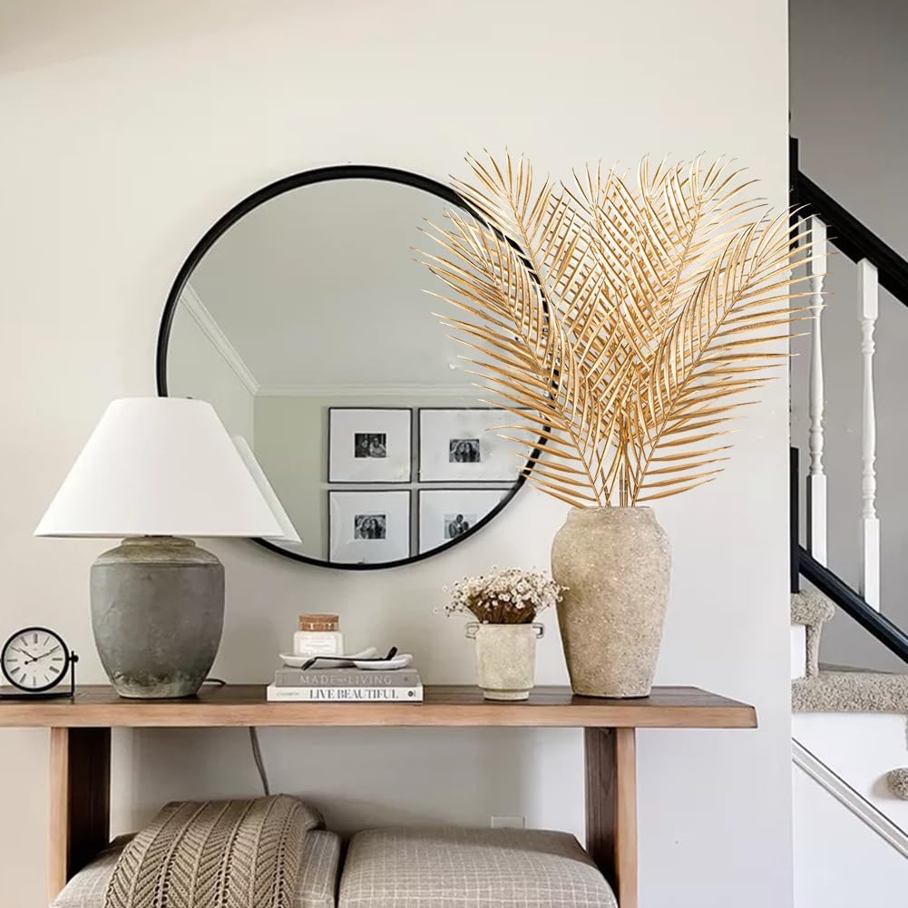 29” Large Gold Palm Leaves Palm Fronds Tropical Leaves Areca Palm Branches Artificial Palm Leaves with Stem Golden Palm Tree Leaves Faux Palm Leaves for Floral Arrangement Fake Gold Leaves 6Pcs