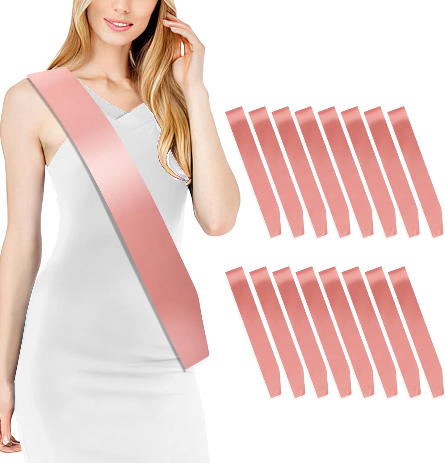 16 Pcs Sash Blank Satin Sash Rose Gold Sash Party, Bride To Be Sash, Plain Sash, Diy Sash Sashes For Pageants, Birthday, Party, Graduation, Hen Party, Homecoming, Custom Sashes, Make Your Own Sash