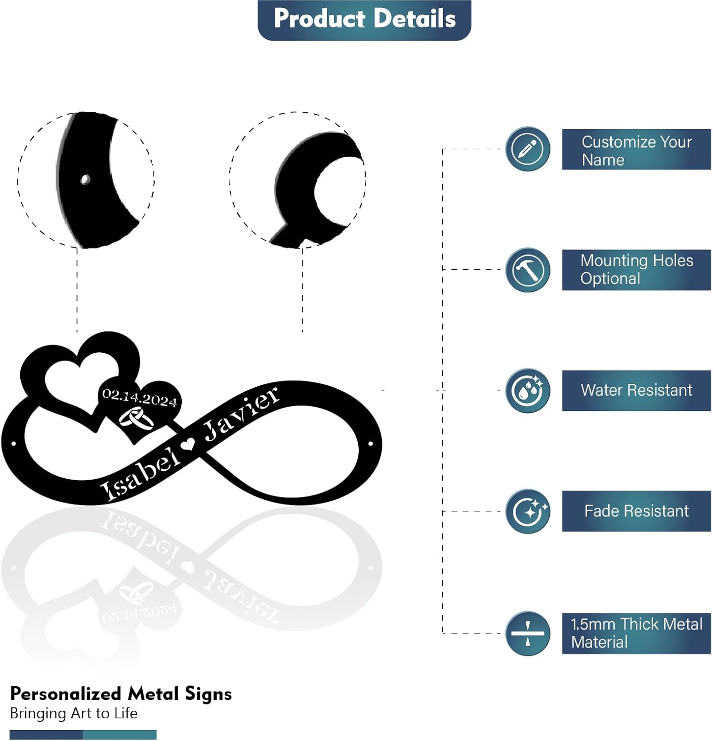 Infinity Heart Metal Wall Decor, Unique Infinity Heart Wall Decor Love Sign Plaque Steel Art Geometric Wall Decor Set Cut Out for Outside (Infinity Heart Love Sign)