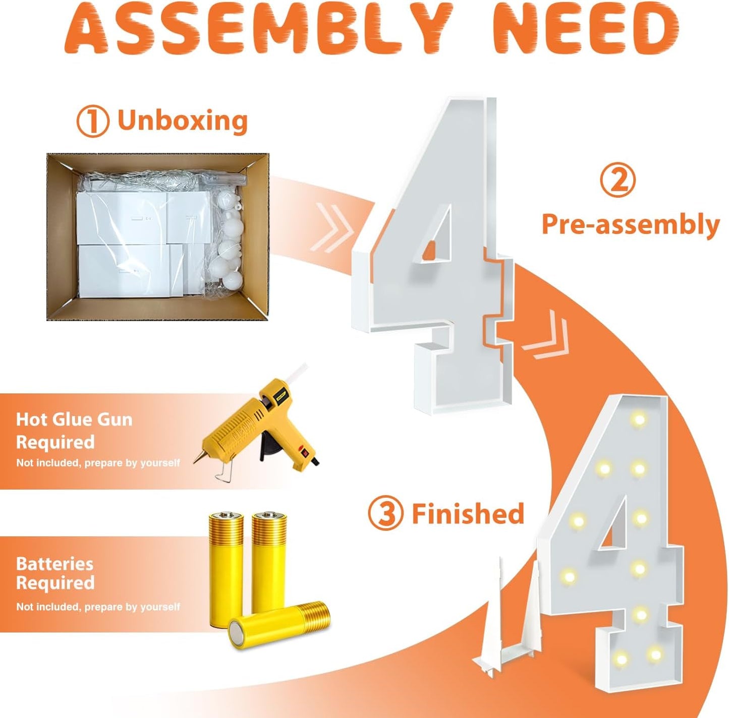 Marquee Numbers, 4 Feet Tall Light Up Numbers 4, Large Birthday Decorations Party Decor Anniversary Event Graduation Decoration for Boys Girls Teens Men Women