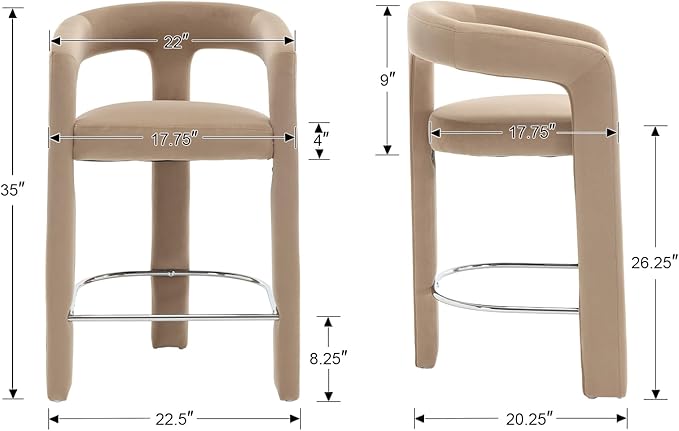 HNY 26 Inch Modern Tall Barrel Bar Stools Set of 4, Velvet Upholstered Barstools - Image 2