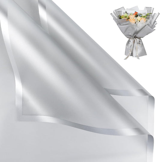 NESCCI 20 Sheet Flower Wrapping Paper - Waterproof Floral Bouquet Wrapping Paper, Florist Supplies Packaging Paper for Wedding Birthday Gift DIY (Translucent Silver)