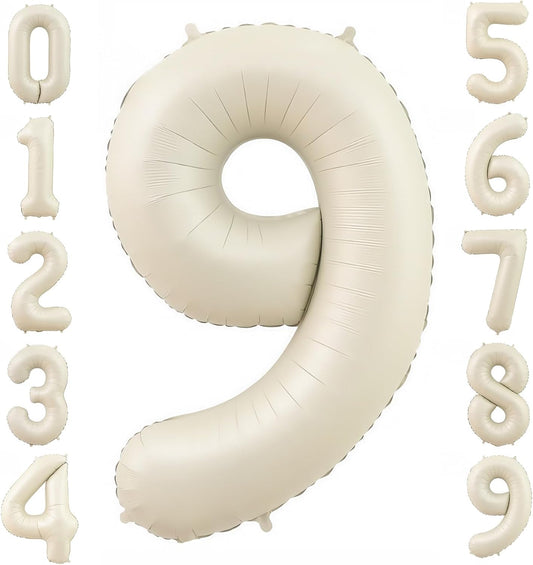 Cream 9 Balloon Number 40 Inch Cream White Number 9 Balloon Helium Mylar 9 Balloon for Birthday Party Decoration
