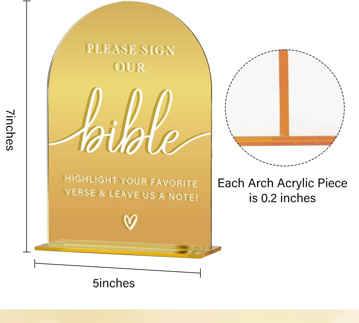 Acrylic Wedding Sign, Bridal Shower Decorations, Please Sign Our Bible Sign for Ceremony, Modern Font Table Signs, Gold Mirror Arched Acrylic Tabletop Signs for Wedding Reception and Event Party