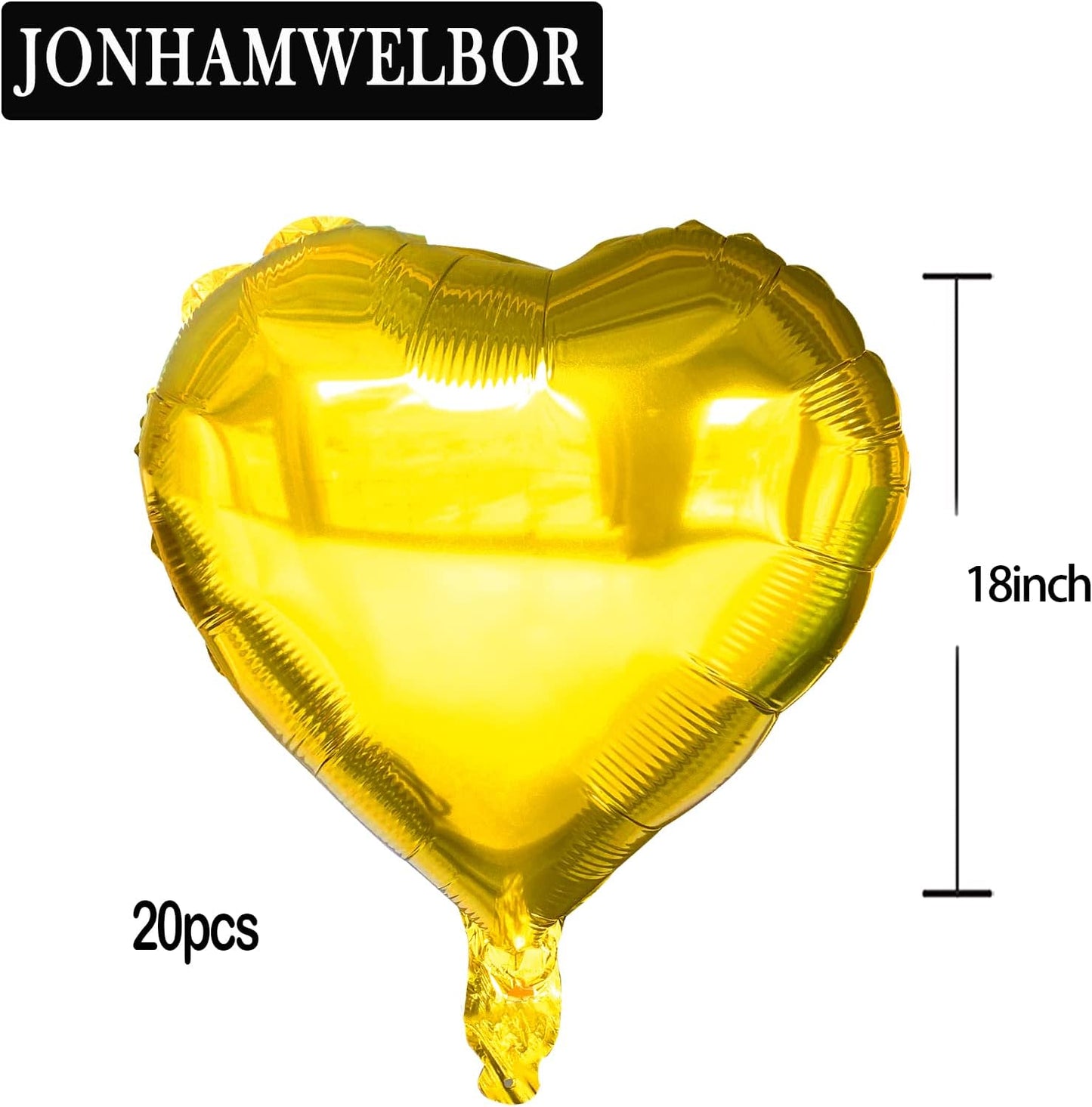 Jonhamwelbor 20Pcs 18 inch Gold Foil Mylar Heart Shape Balloons Decorations Valentines Birthday Wedding Baby Shower Party (Gold)