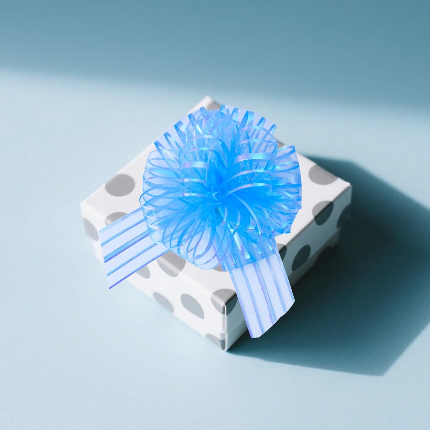 6 Pcs 6 Inch Light Blue Organza Pull Bow – Perfect for Wedding Decoration, Gift Wrapping Baskets, Car Bows, Birthday Parties, Christmas and Valentine's Day