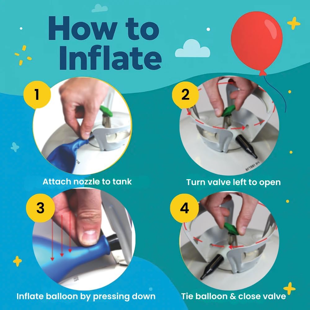 Airloons Helium Balloon Kit with 14.9 Cu Ft Tank – Includes 50 Multicolor 9 inch Latex Balloons, Ribbon & Easy to Fill Nozzle – Easy Setup for Birthdays, Weddings, Baby Showers, DIY Party Décor