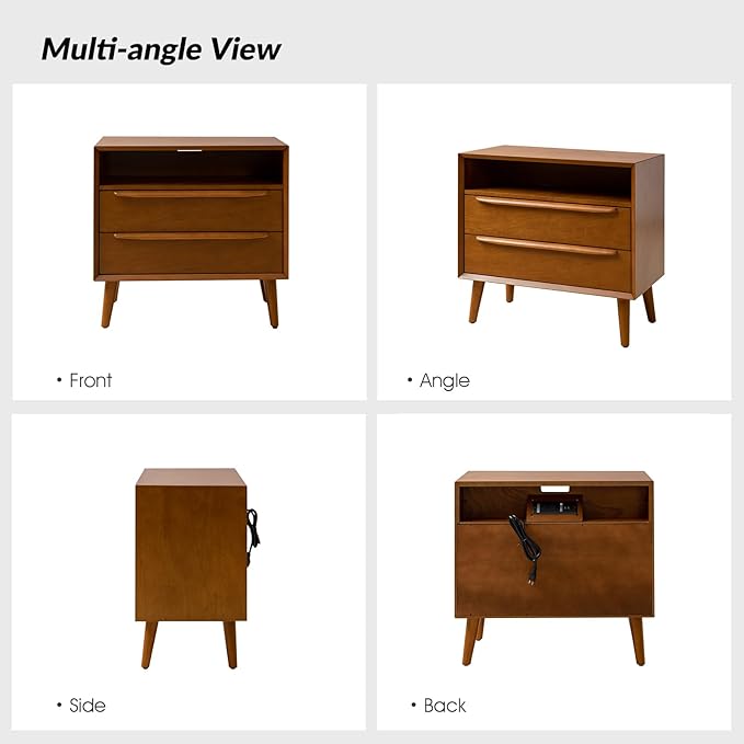 HULALA HOME End Table with Charging Station, Mid-Century Modern 2 Drawer and - Image 7