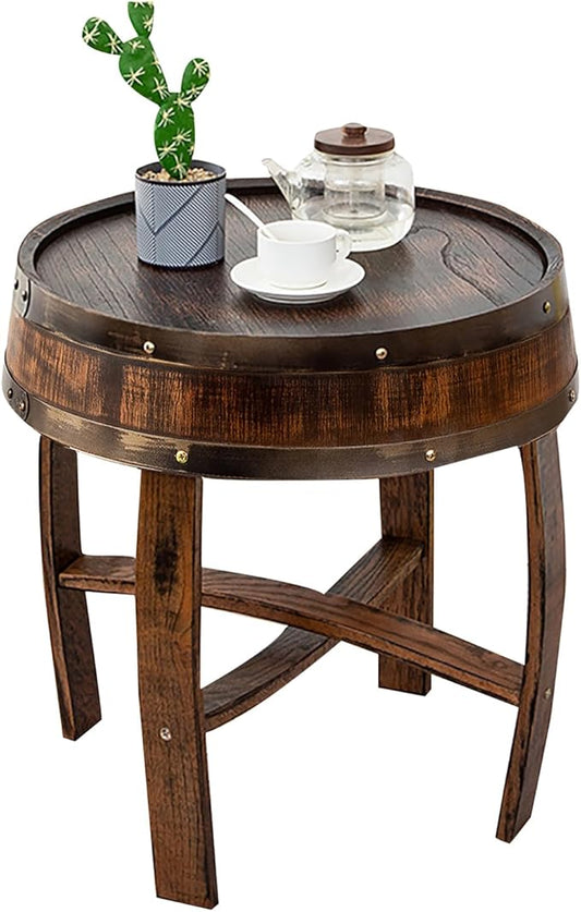 Farmhouse Whiskey Barrel End Table, Round Wood Barrel Side Table, Rusitc Wine by Unknown
