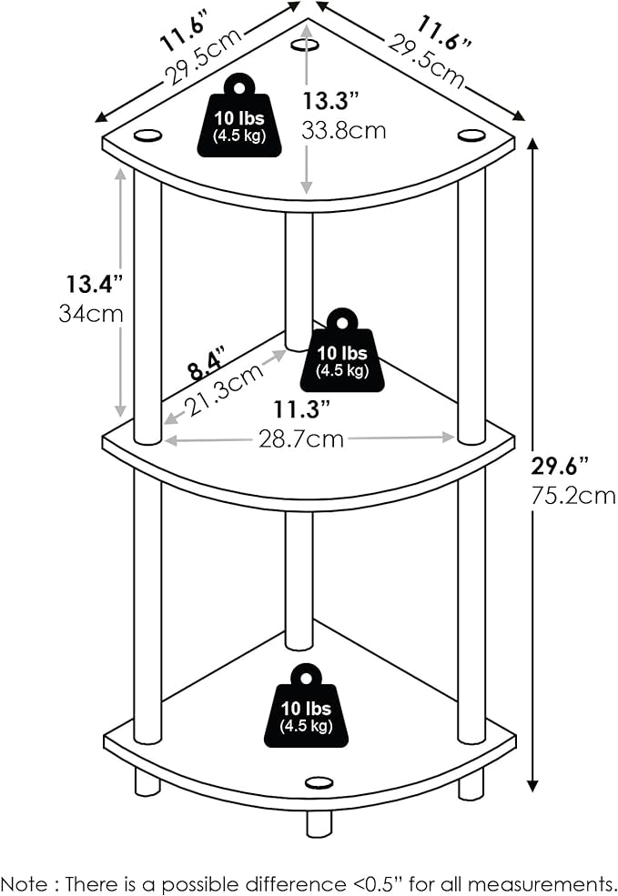 Furinno TURN-N-TUBE Corner Shelf, 3-Tier Corner Bookshelf, Display Storage - Image 2