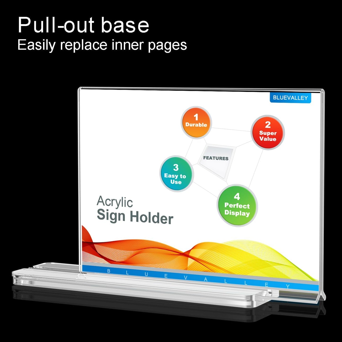 BlueValley 12 Pack Acrylic Sign Holder 8.5 x 11 Inch Horizontal - Clear Display Plastic Table Menu Signs Stand, Double Sided Flyer Holder Standing for Picture Paper Frame Holder Stand Home Office Retail Show Fair