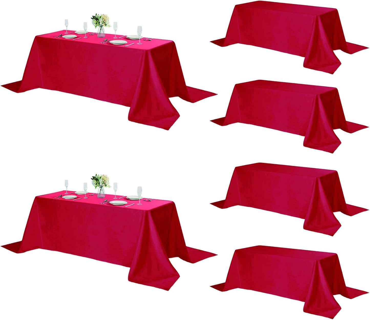 Fokitut 6 Pack Rectangle Tablecloth, 90x156 Inch, Stain Resistant and Wrinkle Polyester Table Cloth, Fabric Table Cover for Kitchen Dining, Wedding, Party, Holiday Dinner-Red
