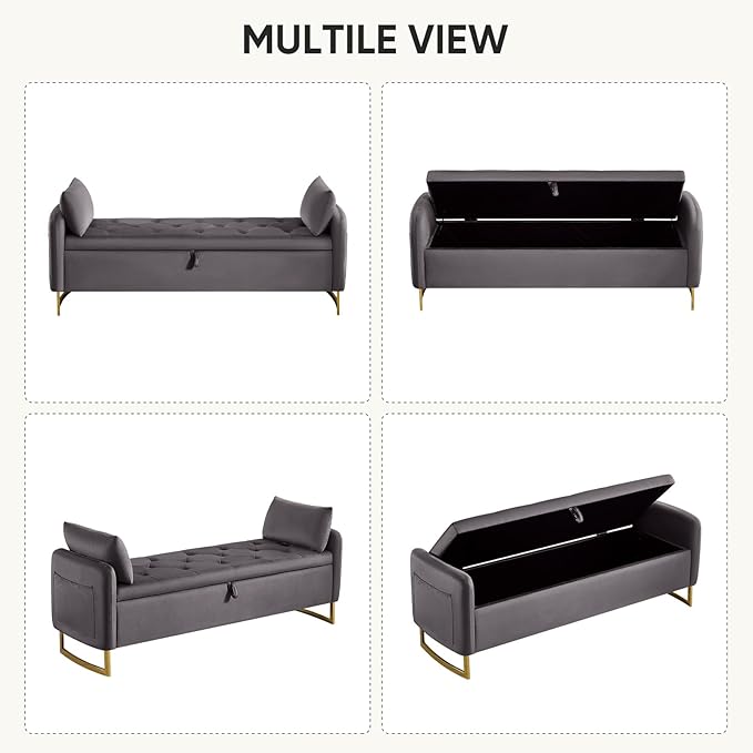 65" End of Bed Storage Bench, Modern Storage Benches - Image 7