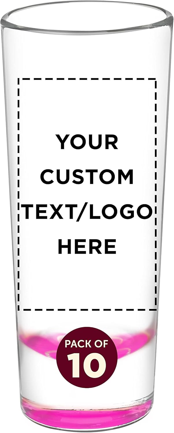 Custom Cordial Shooter Shot Glasses 2 oz. Set of 10, Personalized Bulk Pack - Great for Birthdays, Parties, Indoor & Outdoor Events - Pink