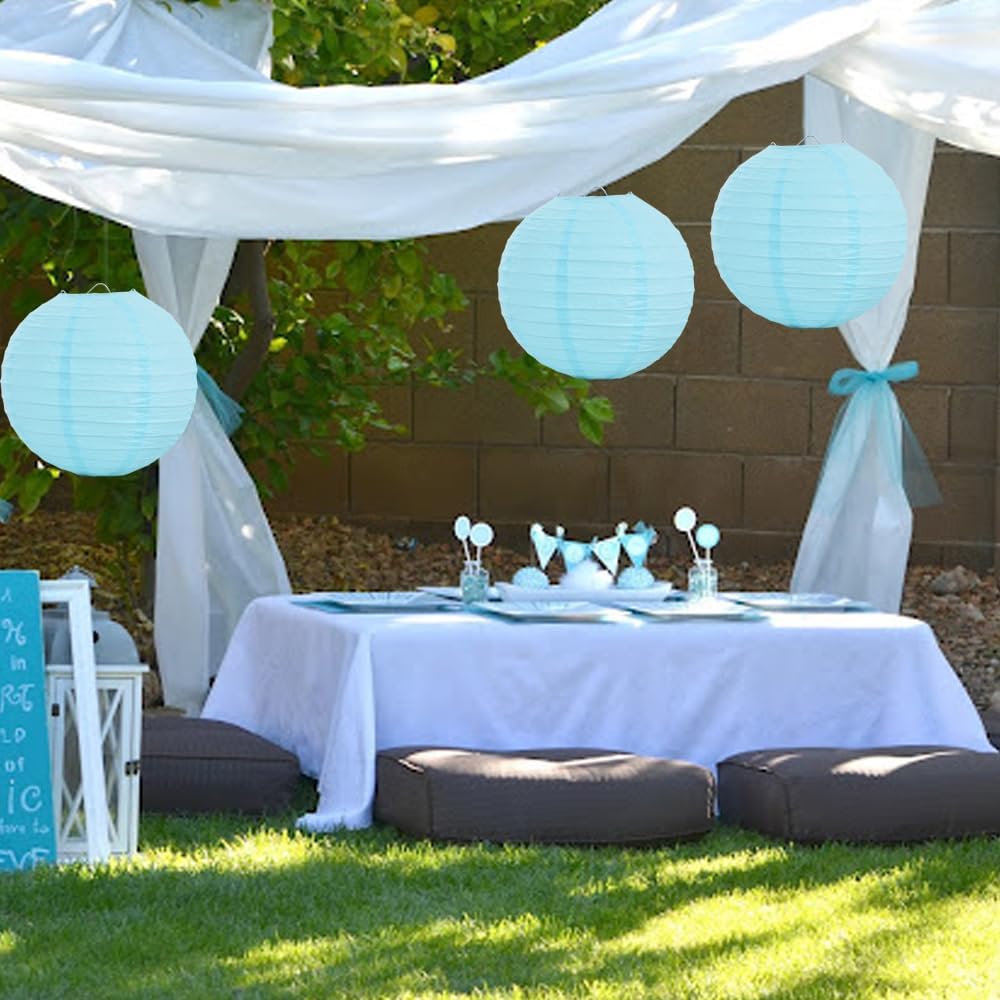 BEISHIDA 12-Inch Light Blue Round Paper Lanterns Decorative Hanging Asia Chinese Japanese Paper Lanterns Lamp for Birthday Wedding Baby Shower Home Decor Party Decoration（6 Packs）