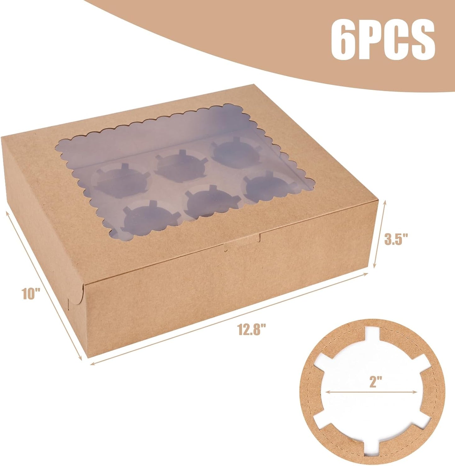 VGOODALL 6PCS Kraft Cupcake Containers, 12 Count with Window Boxes Holding 72 Pastry Box for Birthday Holiday Party Bakery Supplies