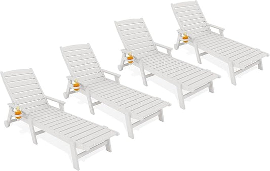 KINGYES HDPE Lounge Chair Outdoor Set of 4, Patio Chaise Lounge Recliner by KINGYES