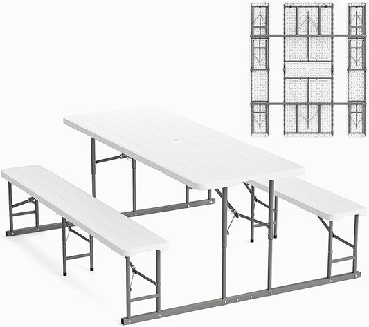 VINGLI Folding Picnic Table and Bench Set, Portable Outdoor Dining Furniture by VINGLI