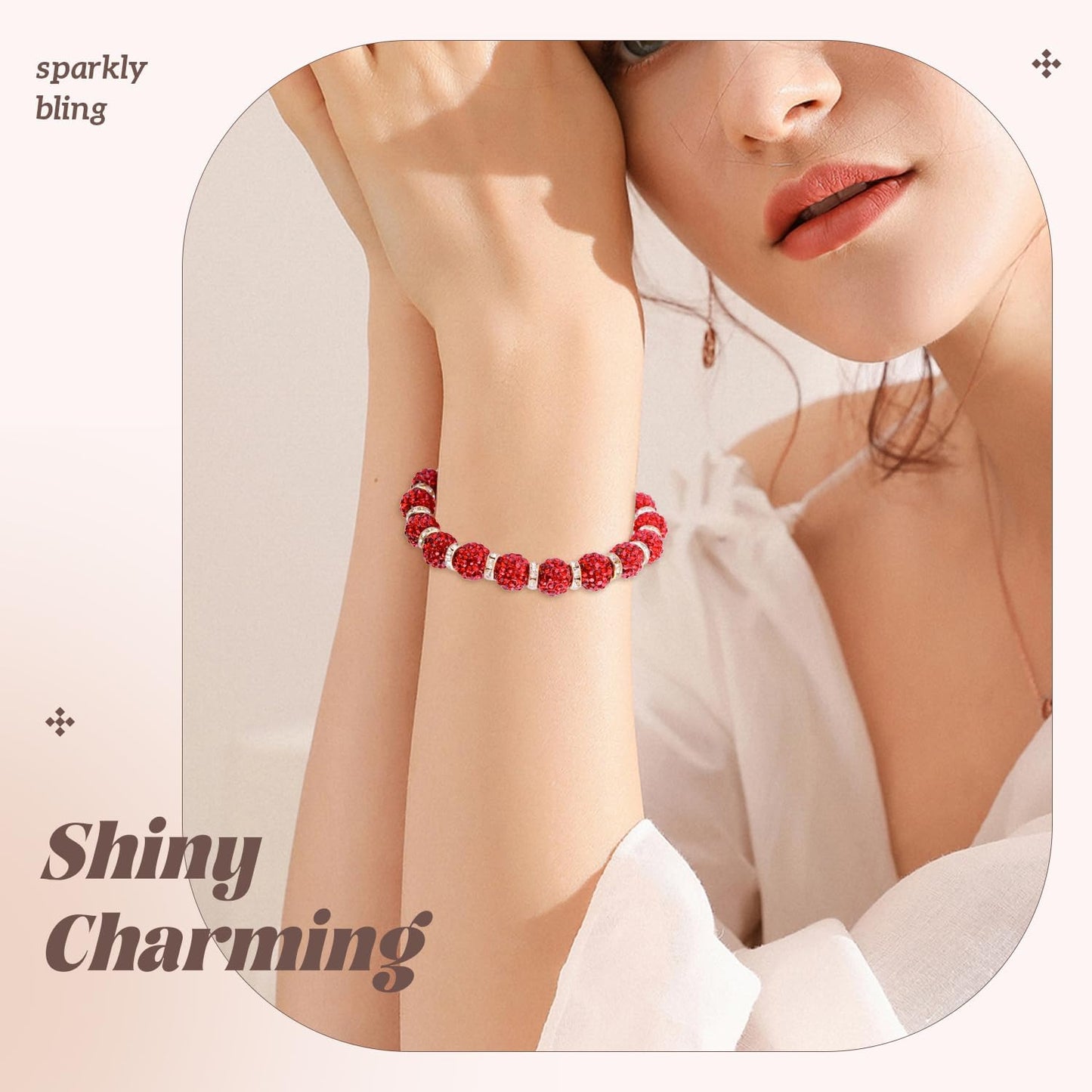 105pcs 10mm Rhinestone Beads for Jewelry Making, Red Shiny Round Disco Ball Beads Bulk, Sparkle Crystal Clay Christmas for Bracelet Baseball Necklace Earring Crafting and DIY