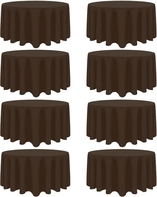 8 Pack Brown Round Tablecloth 90 Inch Stain and Wrinkle Resistant Round Brown Table Cloth Reusable and Washable Polyester Fabric for Buffet Wedding Party and Banquet