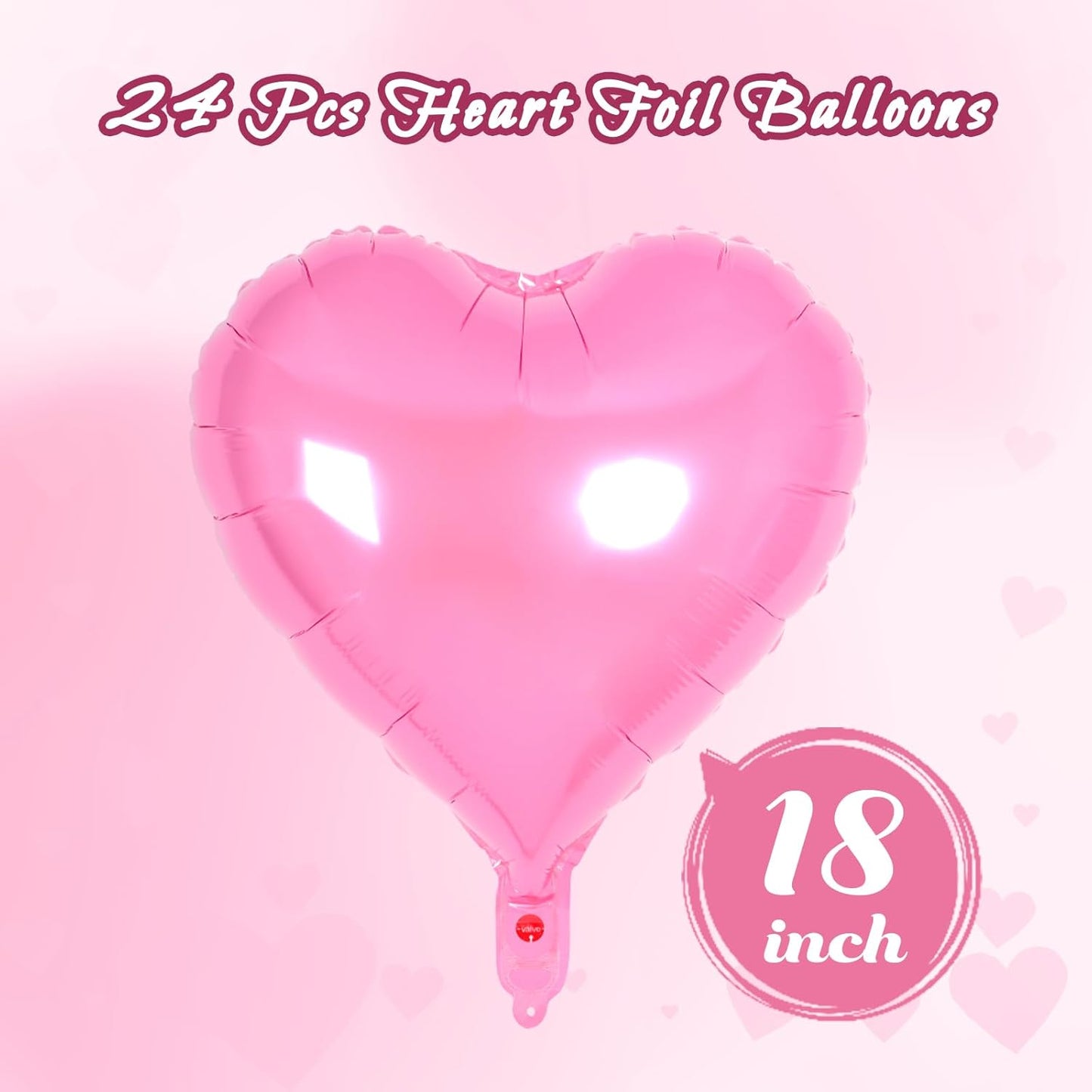 24 Pcs Pink Heart Balloons,18 inch Heart Shape Foil Balloons Love Balloons Valentine Balloons for Birthday Party Wedding Engagement Party Baby Shower Valentine Day Decorations (Pink)