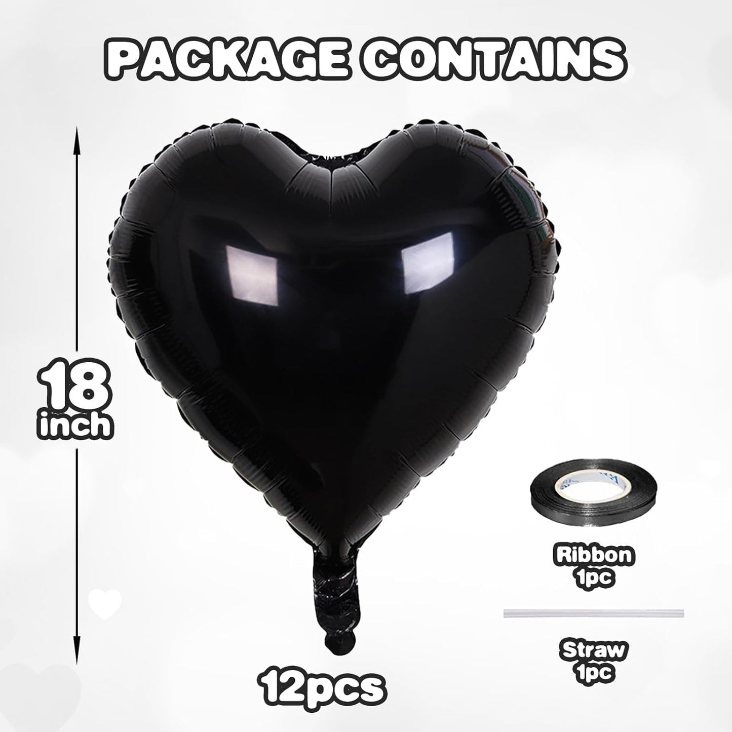 12 Pcs Heart Balloons, 18 inch Black Heart Shaped Balloons, Big Foil Helium Balloon, Love Foil Balloon for Wedding Baby Shower Anniversary Backdrop Valentine Party Decorations
