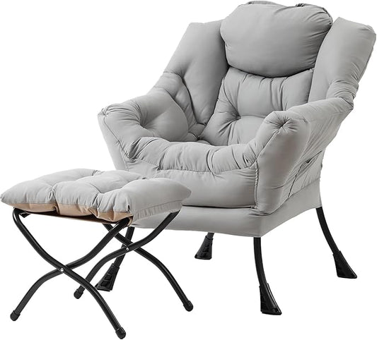 Tiita Lazy Chair with Ottoman, Light Grey Modern Large Accent Chair, Comfy by TiitaHome