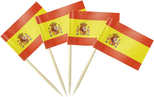 Spain Flag Spanish Flag, Small Mini Spain Toothpick Flags for Food, Cupcakes, Cocktails, Appetizers, Bar Party Decorations