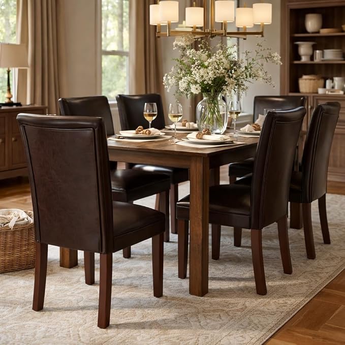 HomePop Parsons Upholstered Accent Dining Chair, Dark Brown Faux Leather - Image 2