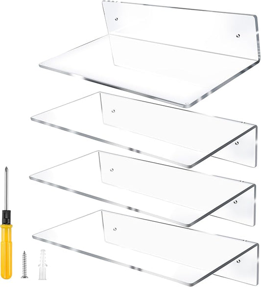 Jansburg 12 Inch L-Shaped Acrylic Floating Shelf Clear Wall Mounted Shelves by Jansburg
