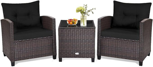 HAPPYGRILL 3 Pieces Patio Conversation Set, Outdoor Furniture Set PE Rattan by HAPPYGRILL