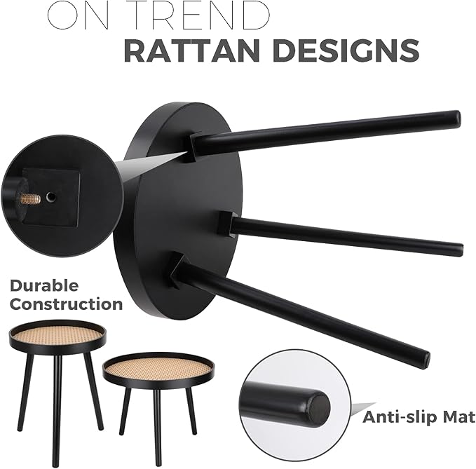 Rattan Round Side Table, Accent Table, Modern Boho Bedside Table, Mid-Century - Image 7