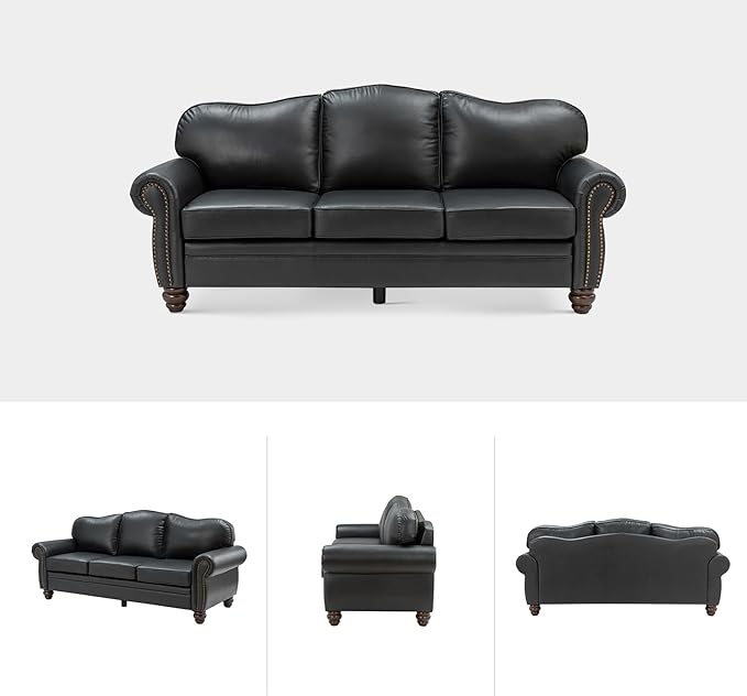 81" Genuine Leather Sofa, Classic 3-Seater Couchs - Image 7