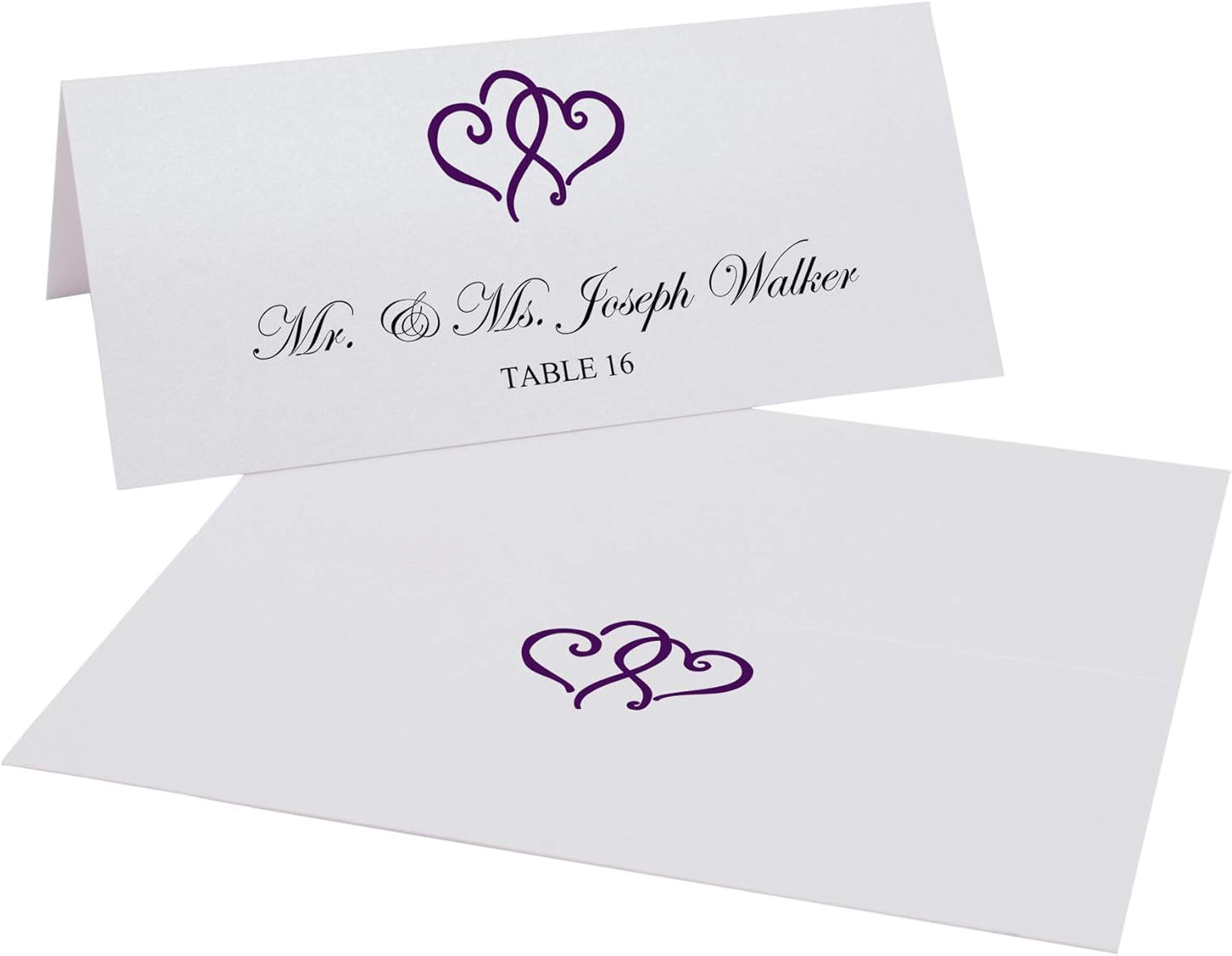 Linked Hearts Printable Place Cards, Eggplant (Choose Color), Set of 60 (10 Sheets), Laser & Inkjet Printers - Wedding, Party, Dinner, and Special Events - Made in the USA