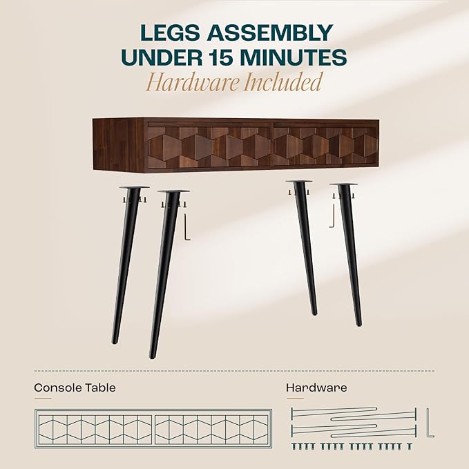 Bme Console Modern Mid-Century 2 Drawers, Unique Geometric Design Sofa Table - Image 7