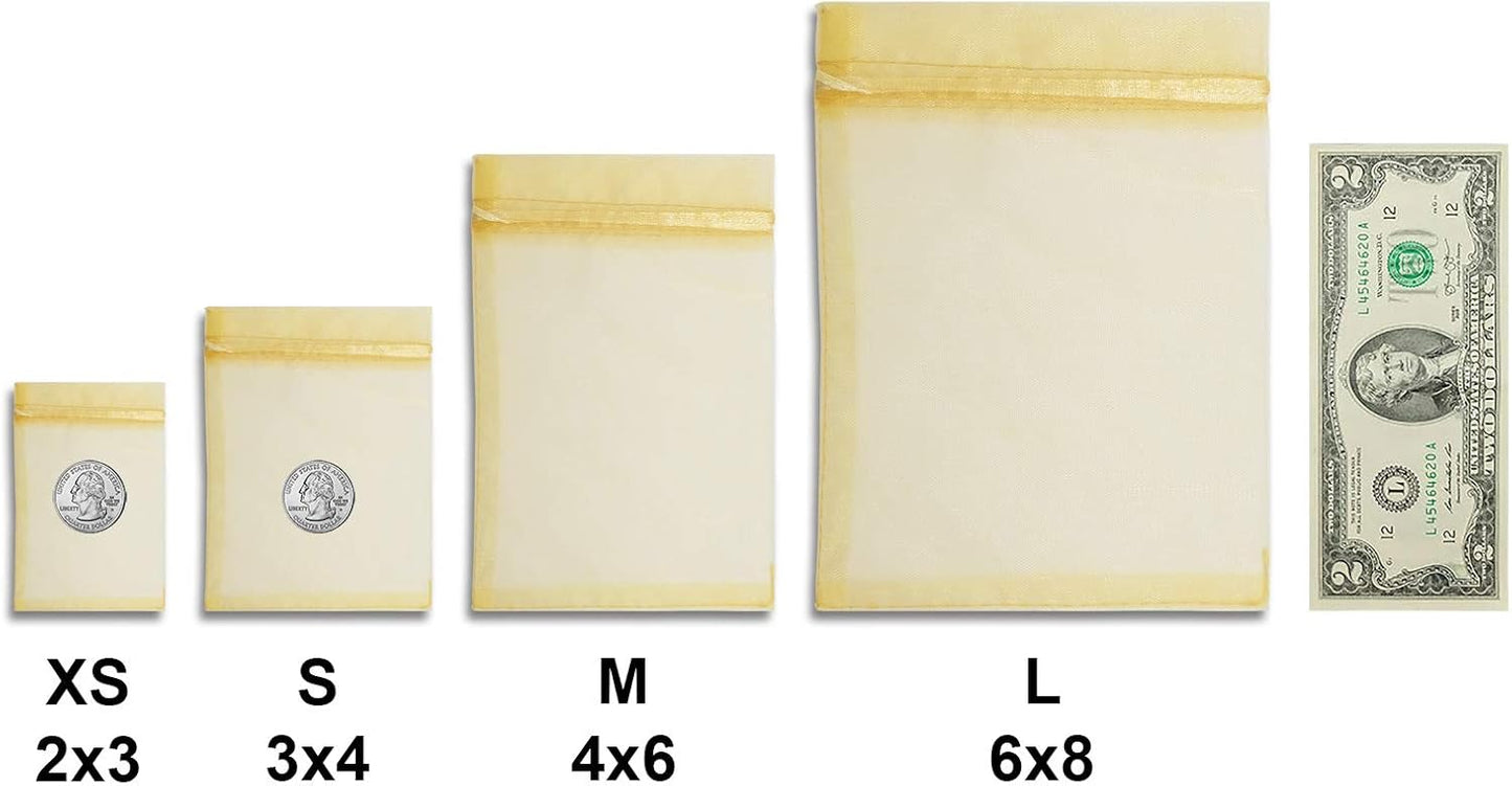 TheDisplayGuys 48-Pack 6x8 Gold Sheer Organza Gift Bags with Drawstring, Goodie Bags for Jewelry, Candy Bags, Treat Bags, Wedding Favors Small Mesh Bags