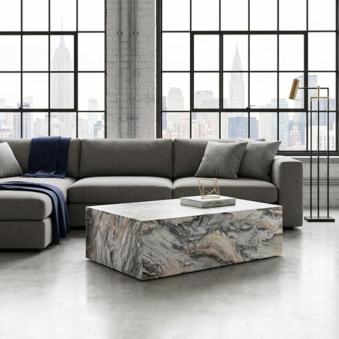 Coffee Table, Modern Faux Marble Living Room Table in Grey - Image 8