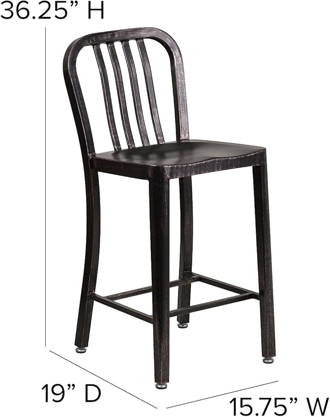 Flash Furniture Commercial Grade 24" High Black-Antique Gold Metal - Image 3