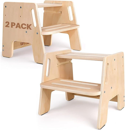 2 Pack Toddler Step Stool, Wooden Height-Adjustable 2-Step Stool by CraftingNatureandComforts