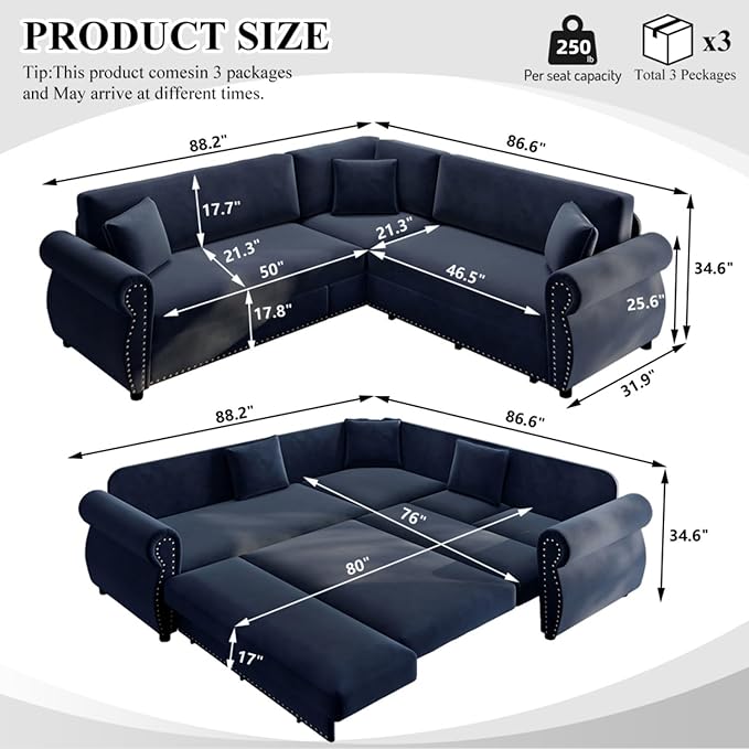 88.2" Sectional Sleeper Sofa - Image 3
