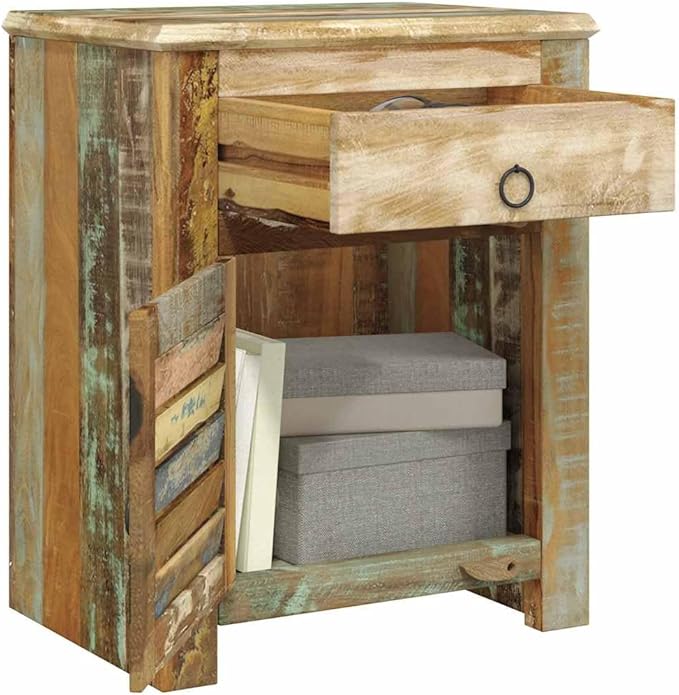 vidaXL End Table w/ 1 Drawer 1 Door Reclaimed Wood Side Storage Cabinet Stand - Image 4