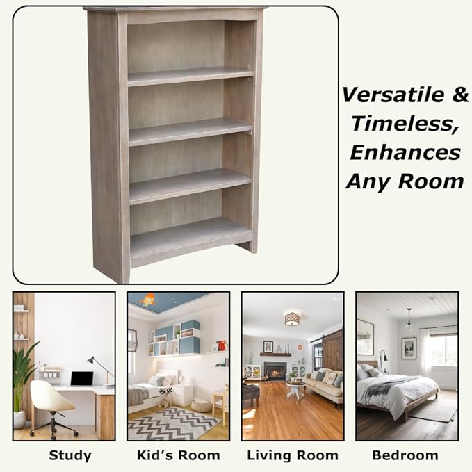 Shaker Solid Wood Bookcase, Washed Gray Taupe - Image 6
